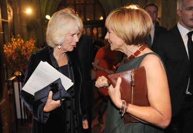 Camilla, Duchess of Cornwall (L) meets Anne Robinson at the 2013 Man Booker Prize for Fiction reception at The Guildhall on October 15, 2013 in London 