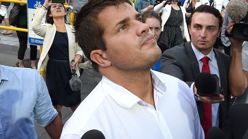 Gable Tostee gazes up at the sky immediately after his not guilty verdict. Source: AAP