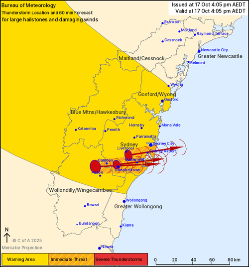 A severe thunderstorm warning for Sydney on October 17.