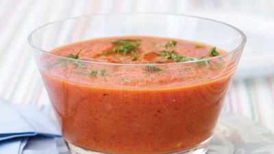 Click here for our <a href="http://kitchen.nine.com.au/2016/05/13/11/08/red-capsicum-tomato-soup" target="_top">chilled red capsicum tomato soup</a> recipe