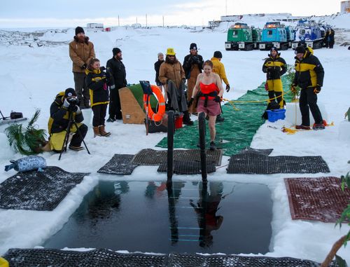 Antarctica winter solstice swim