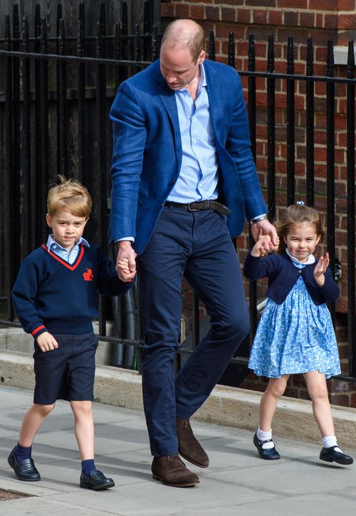 The Duke of Cambridge walked Prince George and Princess Charlotte to the Lindo Wing at St Mary's Hospital. (AAP)