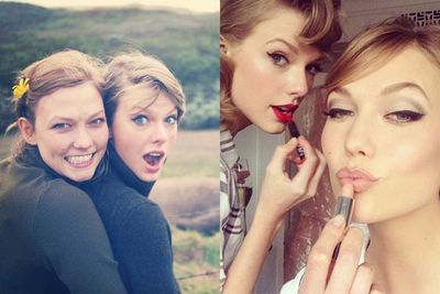 Taylor met <b>Karlie Kloss</b> at the Victoria's Secret fashion show last year and the duo because instant BFFs. We admire Taylor's bravery...you couldn't pay us to pose next to a supermodel! But somehow photogenic Tay pulls it off.<br/><br/>Images: Instagram