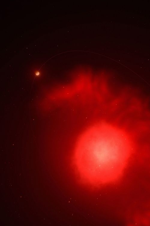 The discovery of a distant Jupiter-like planet orbiting a dead star reveals what may happen in our solar system when the sun dies in about 5 billion years, according to new research. This artist's rendering shows a star experiencing the red giant phase when it burns the last of its nuclear fuel before collapsing in on itself and forming a smaller, fainter white dwarf.