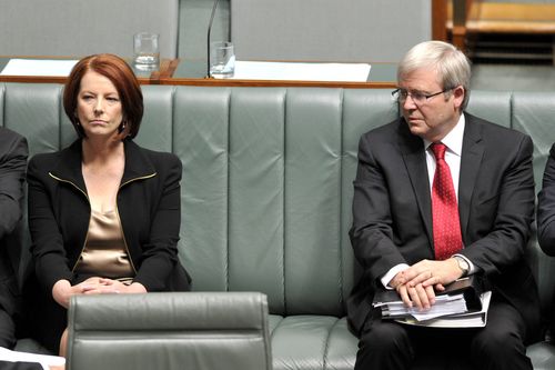 Prime Minister Julia Gillard and foreign minister Kevin Rudd pictured in 2010 following the spill.