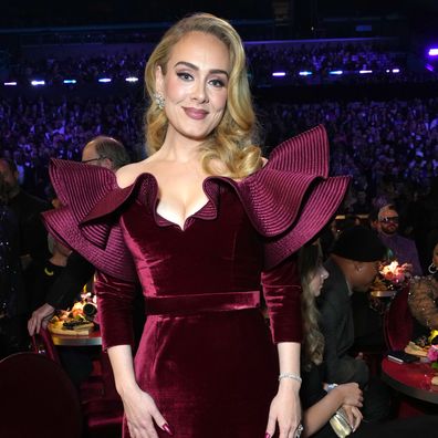 Adele turned heads in a jaw dropping red velvet number.