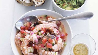 Recipe:&nbsp;<a href="http://kitchen.nine.com.au/2016/05/19/15/22/prawn-ceviche-with-guacamole-and-white-corn-tortillas" target="_top">Prawn ceviche with guacamole and white corn tortillas</a>