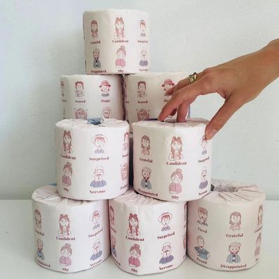 Emotions toilet paper features the chart of cartoon characters showing their emotions.