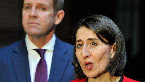 NSW Premier Gladys Berejilkian with her predecessor, Mike Baird. 