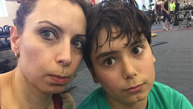 Jo Abi and her son Philip at the gym