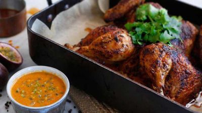 <strong>Roast chicken with spicy Peruvian passionfruit sauce</strong>