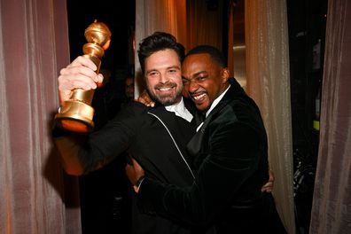Anthony Mackie and Sebastian Stan at the 2025 Golden Globes