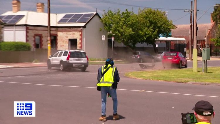Adelaide crash: Stunt car crashes during filming of road safety ad