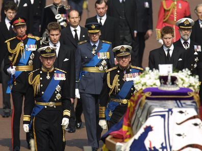 The Queen Mother's coffin is carried to Westminster Abbey, 2002