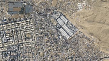 This satellite image provided by Planet Labs PBC shows the southern Gaza town of Rafah on Jan. 14, 2024. 