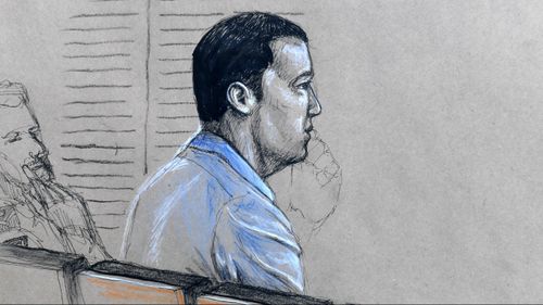 A sketch of Alex McEwan in court.