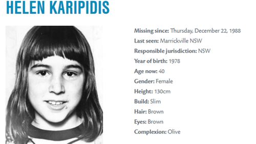 The AFP missing person's poster for Sydney schoolgirl Helen Karipidis.