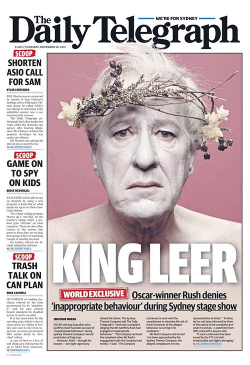 The Daily Telegraph published the story under the front-page headline of "King Leer". 