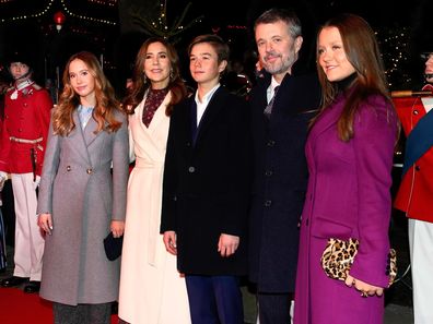 Queen Mary and King Frederik of Denmark with Princess Josephine, Prince Vincent and Princess Isabella at the premier of The Nutcracker at Tivoli in Copenhagen, December 1 2024.