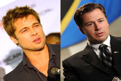 In any other circumstances, Doug Pitt would be considered a pretty good looking guy. Chiselled face, check. Blue eyes, check. Blonde hair, check. But he had the genetic misfortune to be born the brother of Brad Pitt, and thus be doomed to appear forever as the fugly one in photographs. Poor Doug!<br/>