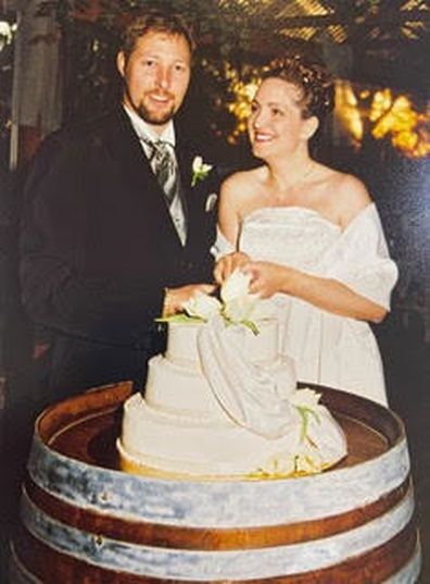 Alice Bacon with Ben on their wedding day in 2001.
