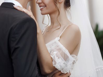 Bride and groom on wedding day.