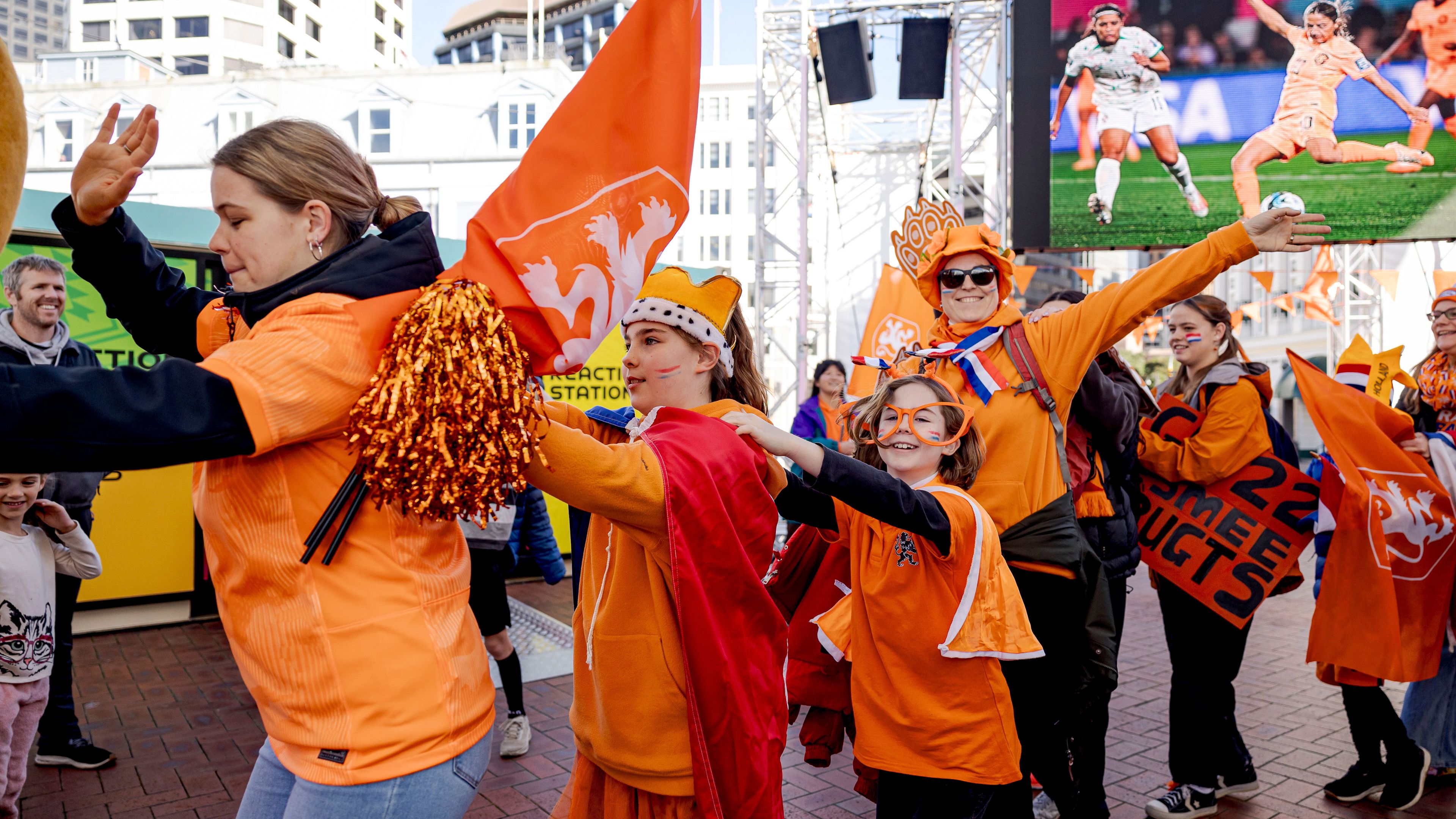 Wellington is turned orange by Netherlands fans during the FIFA Women&#x27;s World Cup quarter-final match between Spain and Holland. 