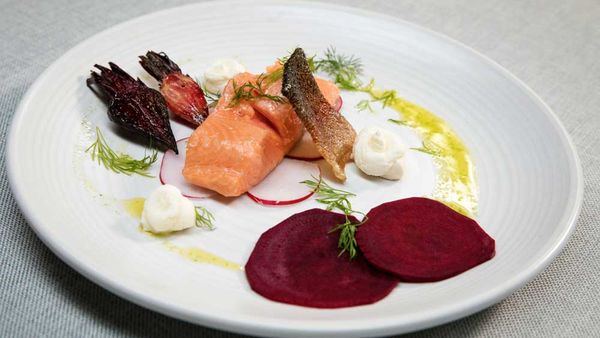 The Butler's confit ocean trout with beetroot and goat cheese