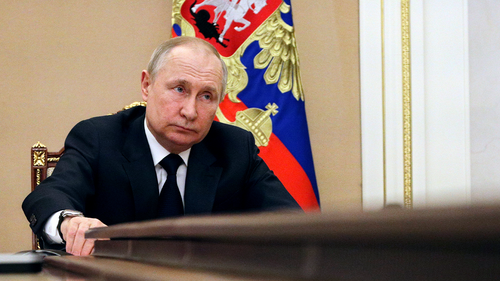 Russian President Vladimir Putin chairs a meeting with members of the government via teleconference in Moscow, on March 10, 2022. (Mikhail Klimentyev, Sputnik, Kremlin Pool Photo via AP, File)