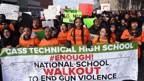 Students in 3000 schools across the United States participated in a mass walkout to call for changes to gun laws in light of recent school shootings (AAP).