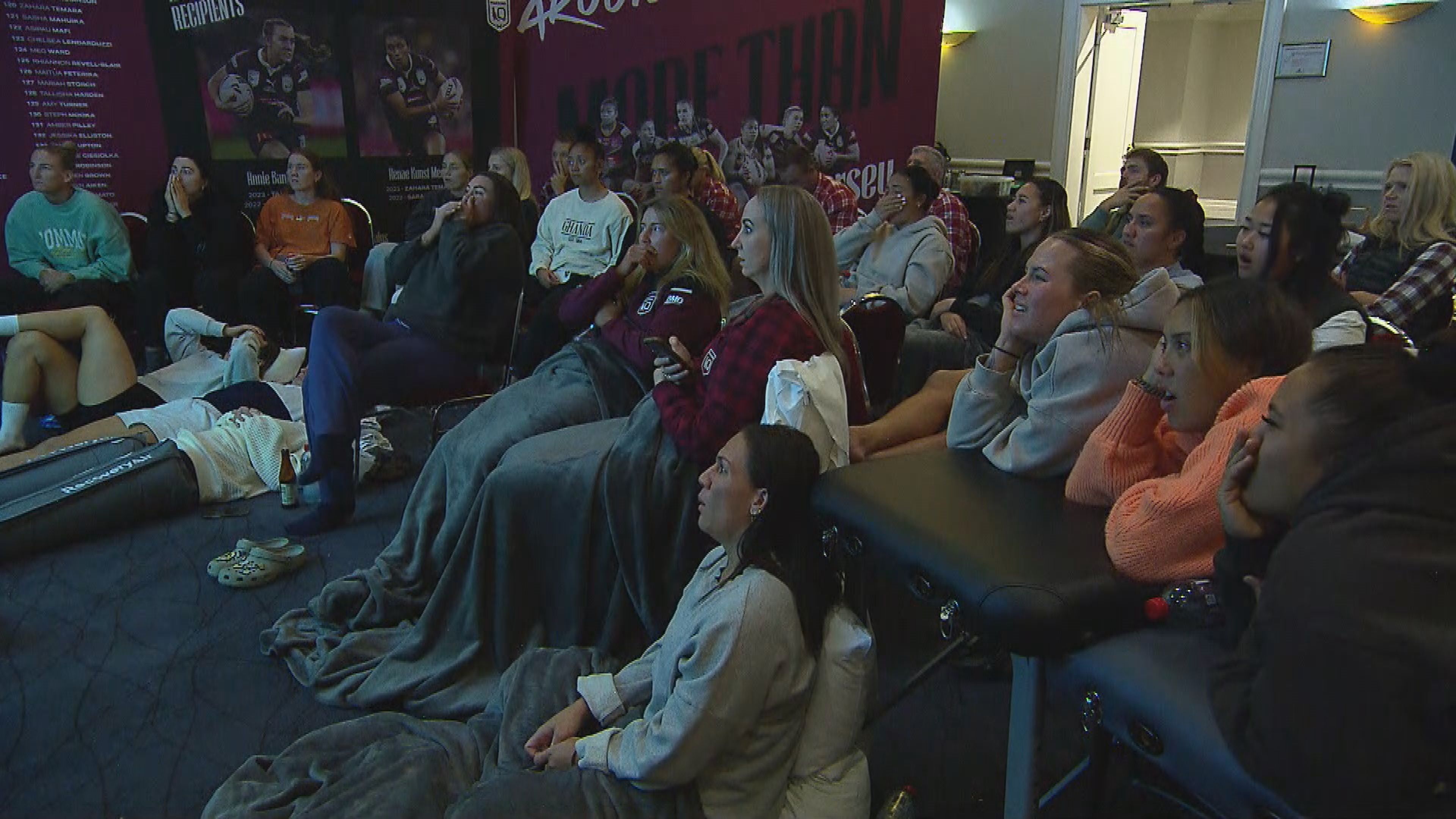 The Women&#x27;s Queensland Maroons side react to seeing a replay of Joseph Suaalii hit on Reece Walsh.
