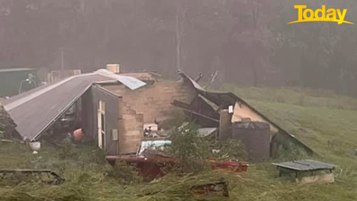 Ms Donnelly's shed has been completely flattened by the storms currently tearing through NSW.