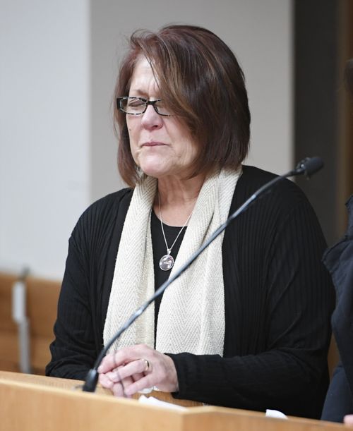 Cindy Watts gets emotional after addressing the court during her son's sentencing.