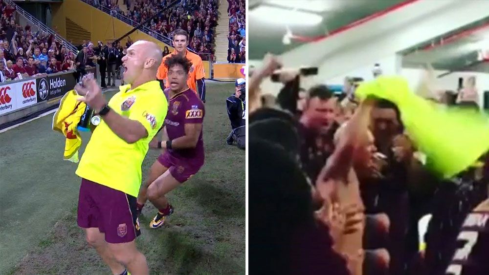 Allan Langer leads the way for Queensland victory celebrations after State of Origin decider