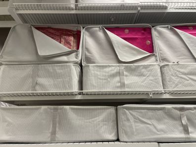 Fabric Storage Boxes on Wire Shelves for Closet and Home Organization