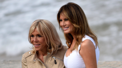 French first lady Brigitte Macron, left, with US First Lady Melania Trump at Biarritz.