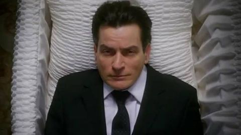 Charlie Sheen in a coffin for new show <i>Anger Management</i>