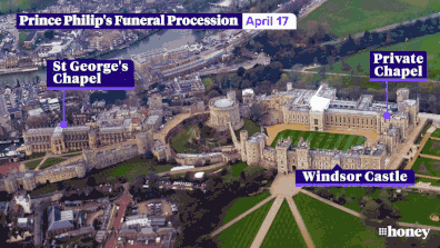 The route Prince Philip's funeral procession will take on Saturday, April 17 - gif