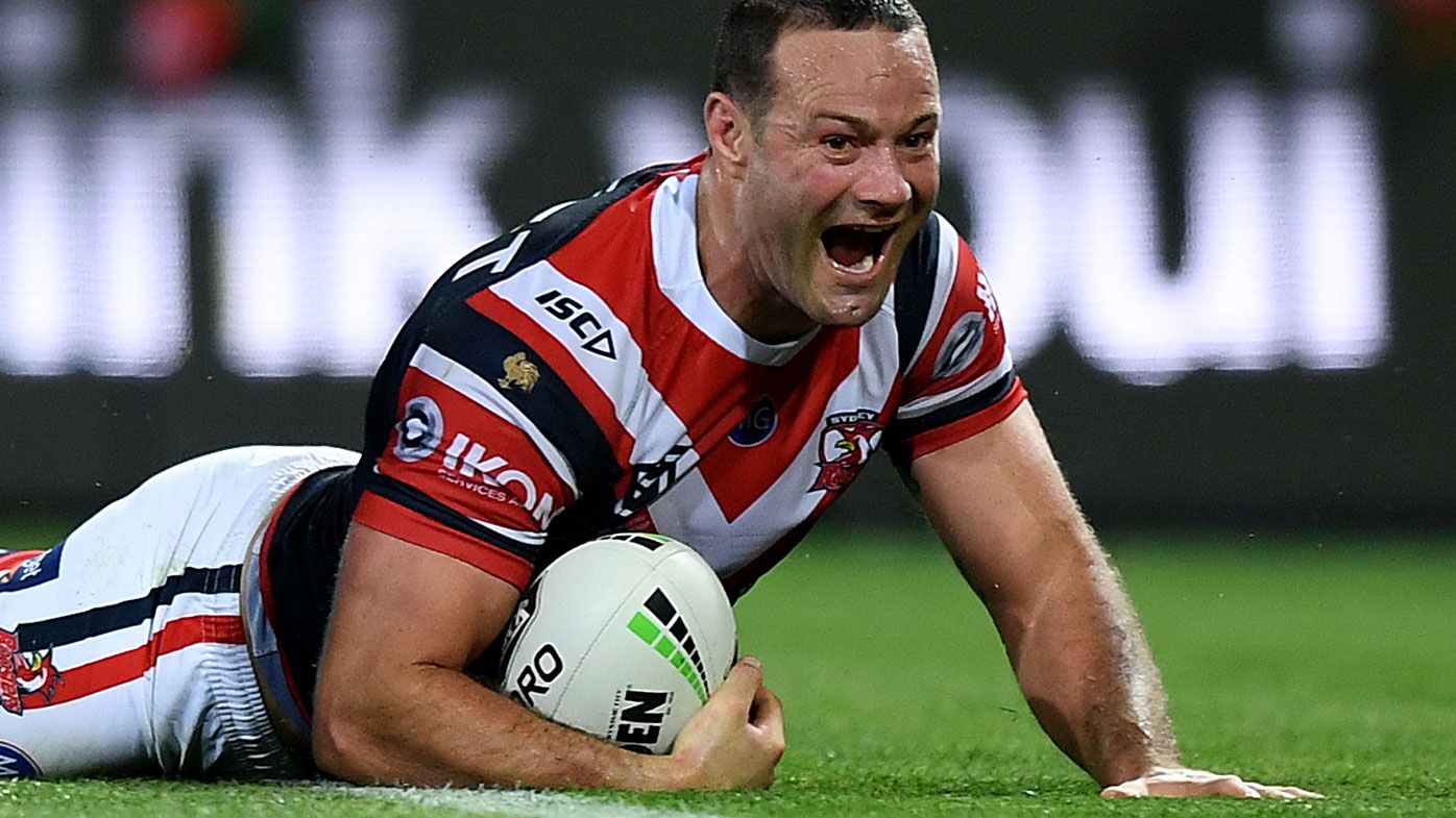 Boyd Cordner scores a try during the Roosters win over Souths. 