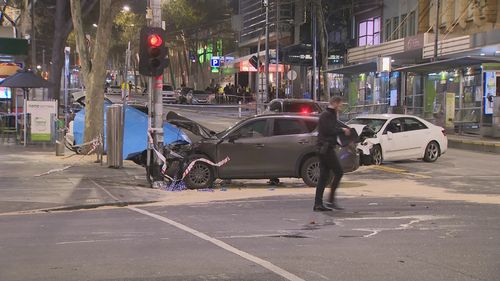 A﻿ car has crashed into pedestrians in Melbourne's CBD.