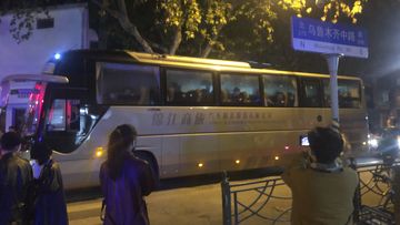 In this photo obtained by The Associated Press, protesters are taken away by police in a bus in Shanghai on Saturday, Nov. 26, 2022. Protests against Chinas restrictive COVID measures appeared in a number of cities Saturday night, in displays of public defiance fanned by anger over a deadly fire in the western Xinjiang region.