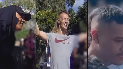 Police have released footage of three men who are on the run after a hoon meet-up turned violent and police cars were damaged in Queensland's south east on the weekend.