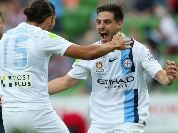 Bruno Fornaroli (R) celebrates one of his two goals for City. (Getty)