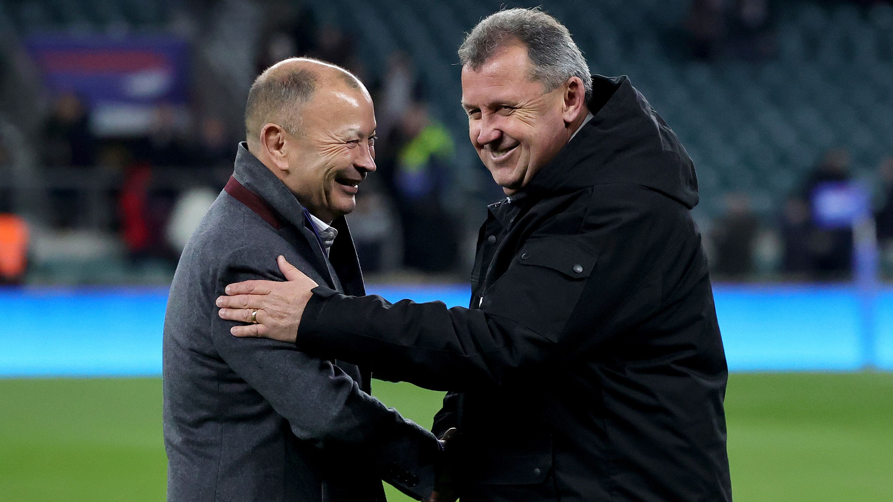 Eddie Jones and Ian Foster after the 2022 draw between England and New Zealand at Twickenham.