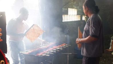 Smoking skewers, bali street food