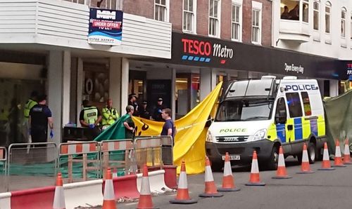 Police have locked down a street in Salisbury where restaurant Zizzis is located. Picture: Twitter