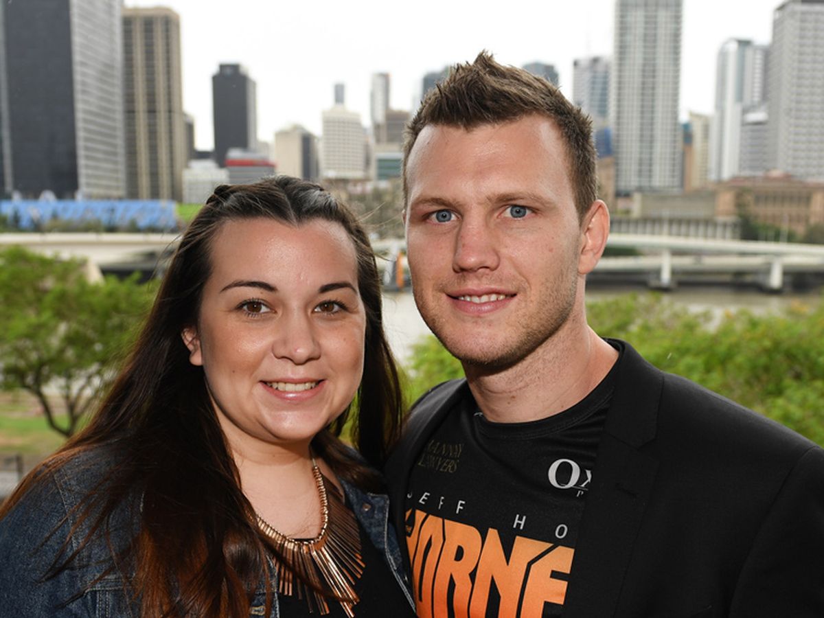 Boxer Jeff Horn is seen with his wife Joanna and child Isabelle during a  media opp at the Caxton Hotel in Brisbane, Wednesday, May 23, 2018. Jeff  Horn will face American Boxer