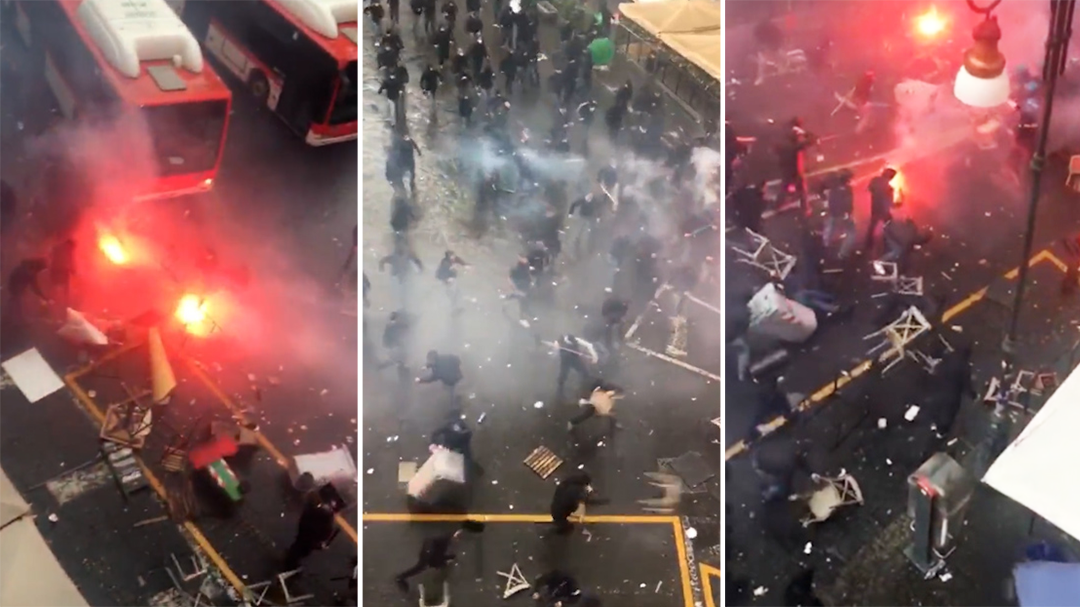 Football fans clash with police in ugly 'guerrilla warfare' before Champions League match