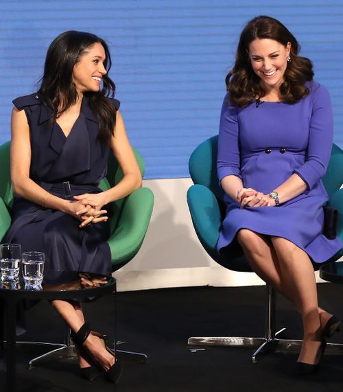 Meghan sat next to Kate during the forum. (AAP)