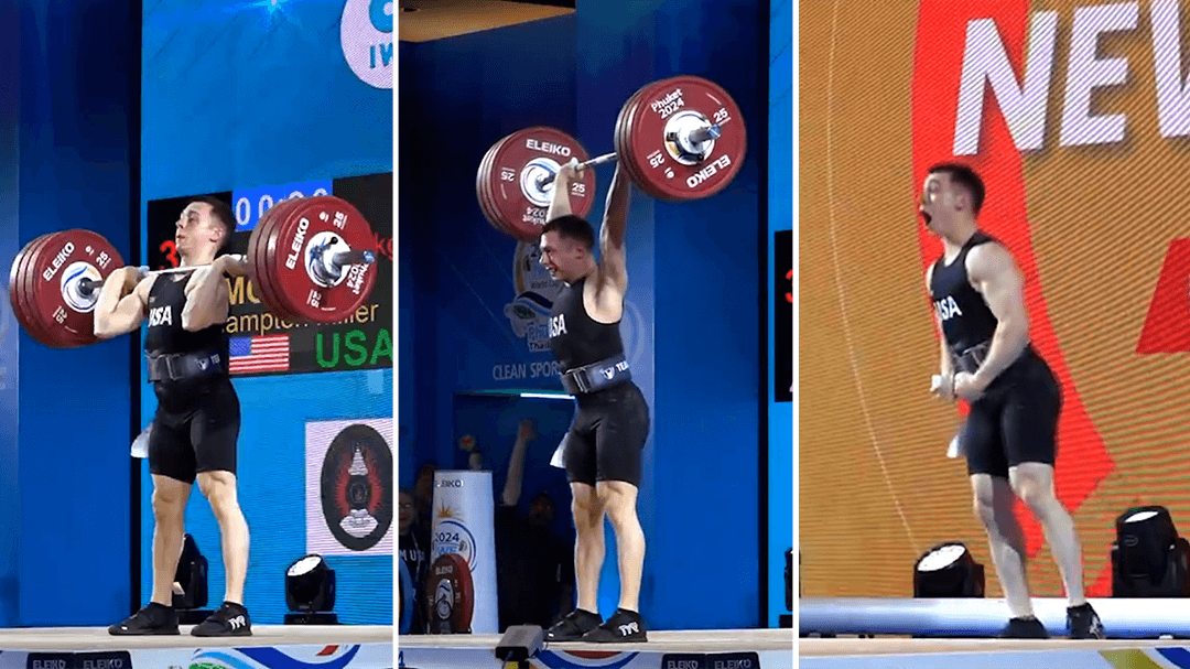 American Hampton Morris breaks a weight lifting world record.